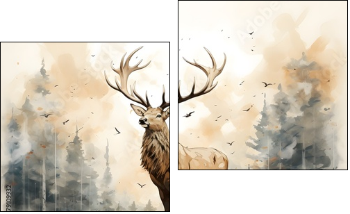 Masterful Brushstrokes: Juxtaposed Elk Painting in Minimalist Nature Study - Zweiteiliges Leinwandbild, Diptychon