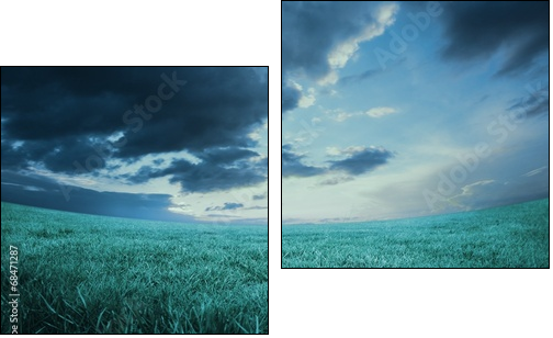 Blue sky over green field - Zweiteiliges Leinwandbild, Diptychon