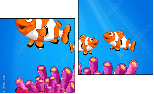 Clownfishes under the sea - Zweiteiliges Leinwandbild, Diptychon