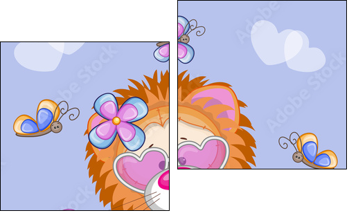 Lion with flowers - Zweiteiliges Leinwandbild, Diptychon