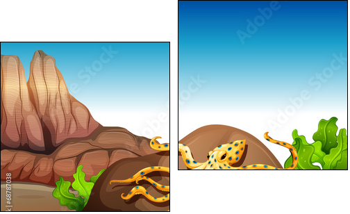 An octopus at the rock - Zweiteiliges Leinwandbild, Diptychon