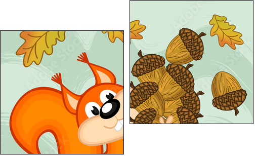 squirrel gathers acorns - vector illustration, eps - Zweiteiliges Leinwandbild, Diptychon