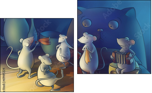 Cat gone from home, mice start dancing - Zweiteiliges Leinwandbild, Diptychon