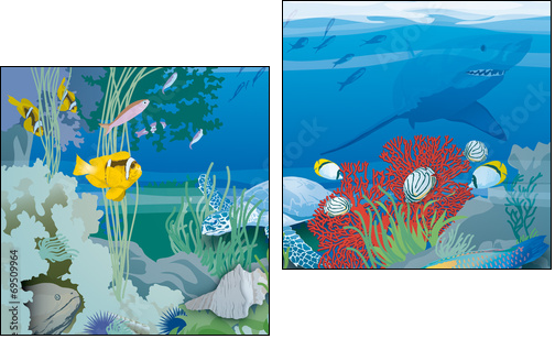 Atoll - EspÃ¨ces des coraux - Zweiteiliges Leinwandbild, Diptychon