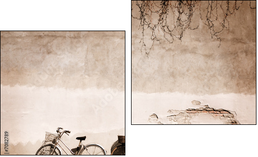 Italian old-style bicycles leaning against a wall  - Zweiteiliges Leinwandbild, Diptychon