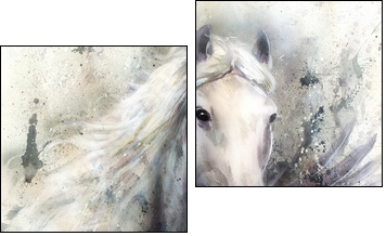 white horse with a flying eagle beautiful painting illustration - Zweiteiliges Leinwandbild, Diptychon