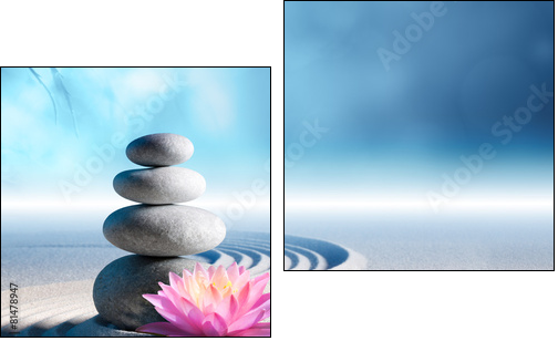 sand, lily and spa stones in zen garden - Zweiteiliges Leinwandbild, Diptychon