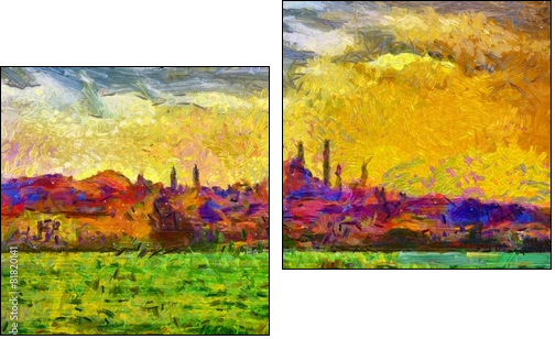 Istanbul shore view cityscape impressionist style painting - Zweiteiliges Leinwandbild, Diptychon
