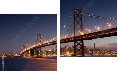 Dusk over San Francisco-Oakland Bay Bridge and San Francisco Skyline. Yerba Buena Island, San Francisco, California, USA. - Zweiteiliges Leinwandbild, Diptychon
