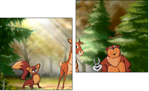 Forest animals are on the field - Zweiteiliges Leinwandbild, Diptychon