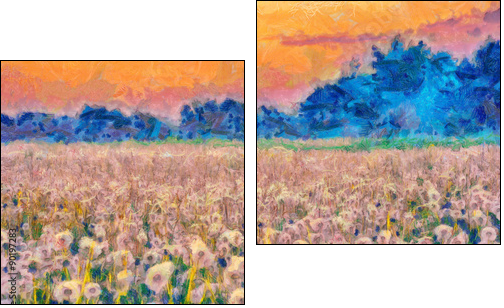 Summer meadow blow balls landscape painting - Zweiteiliges Leinwandbild, Diptychon