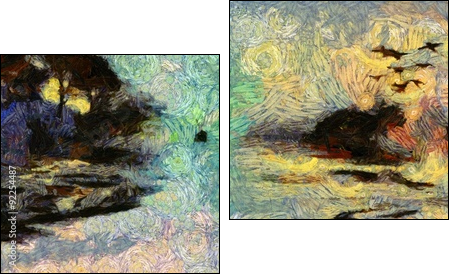 Vivid Swirling Painting of Islands Sunset or Sunrise - Zweiteiliges Leinwandbild, Diptychon
