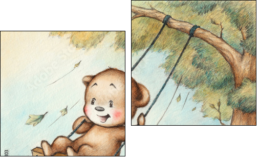 Swinging Teddy Bear - Zweiteiliges Leinwandbild, Diptychon