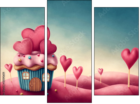 Fantasy cup cake house - Dreiteiliges Leinwandbild, Triptychon