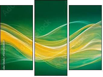 Abstract green and yellow flowing wave design - Dreiteiliges Leinwandbild, Triptychon