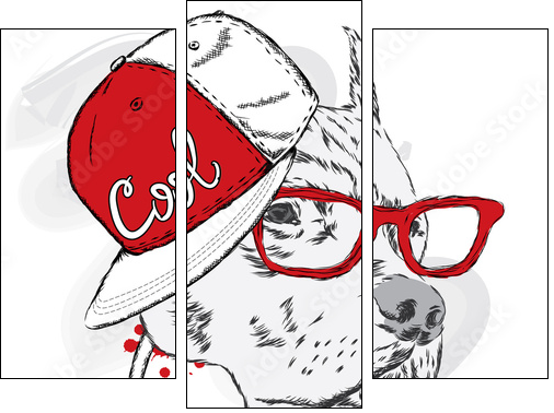 Pitbull in cap and headphones. Dog vector. Cool dog. - Dreiteiliges Leinwandbild, Triptychon