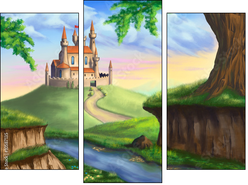 Fantasy castle - Dreiteiliges Leinwandbild, Triptychon