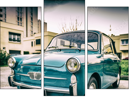 Petite automobile bleu - Dreiteiliges Leinwandbild, Triptychon