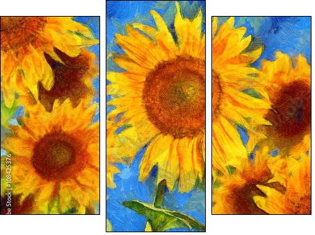 Sunflowers.Van Gogh style imitation. Digital painting. - Dreiteiliges Leinwandbild, Triptychon