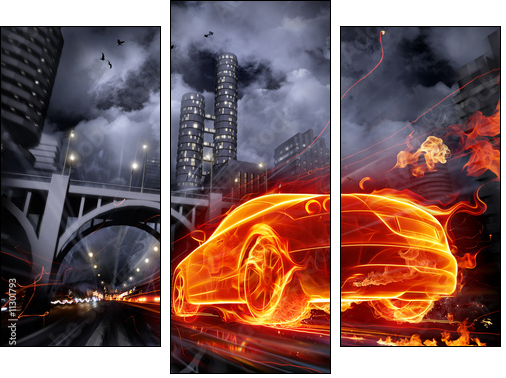 Fire car - Dreiteiliges Leinwandbild, Triptychon