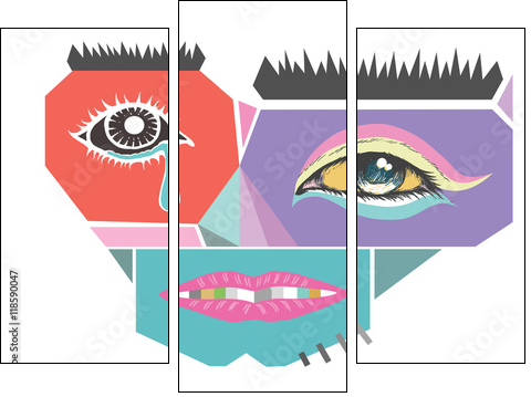 Abstract face design. Modern art vector illustration. Abstract face for Homeless Concepts. Abstract design exotic bohemian & boho style. - Dreiteiliges Leinwandbild, Triptychon
