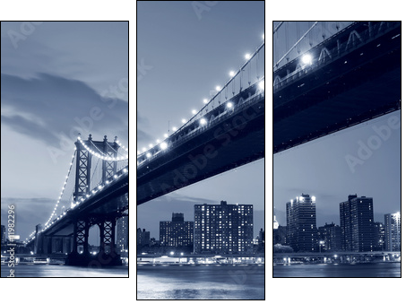 Manhattan Bridge and Manhattan skyline At Night - Dreiteiliges Leinwandbild, Triptychon