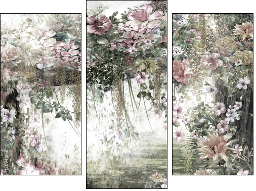 Abstract flowers watercolor painting. Spring multicolored flowers - Dreiteiliges Leinwandbild, Triptychon
