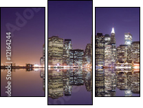 New York skyline and reflection at night - Dreiteiliges Leinwandbild, Triptychon