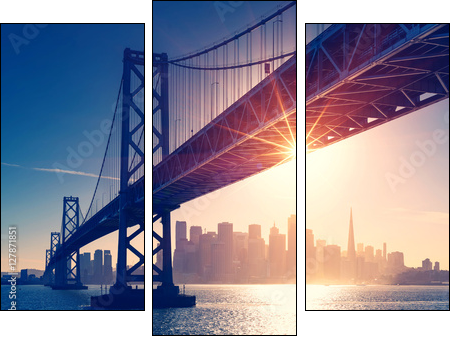 San Francisco skyline retro view. America spirit - California theme. USA background. - Dreiteiliges Leinwandbild, Triptychon