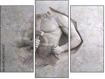 epic background of athletic man cuts his sports body of marble stone - Dreiteiliges Leinwandbild, Triptychon