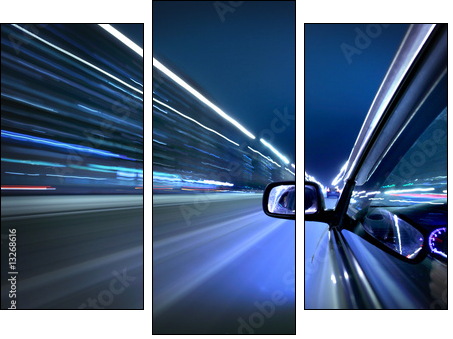 night car drive - Dreiteiliges Leinwandbild, Triptychon