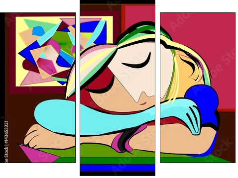 sfondo astratto colorato , ispirato a picasso , donna riposa - Dreiteiliges Leinwandbild, Triptychon