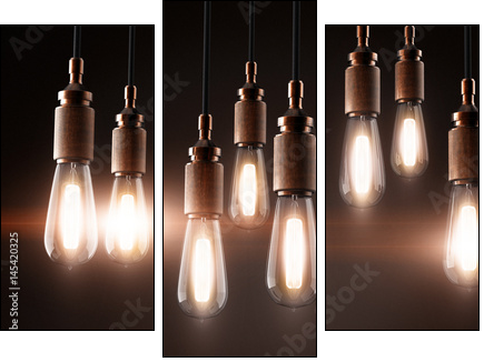 vintage light bulbs - Dreiteiliges Leinwandbild, Triptychon