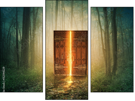 Glowing door in forest - Dreiteiliges Leinwandbild, Triptychon