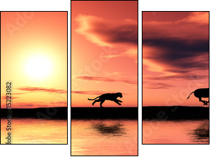 Hunting cougar. - Dreiteiliges Leinwandbild, Triptychon