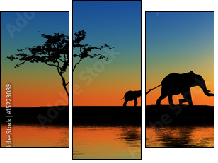 Family of elephants. - Dreiteiliges Leinwandbild, Triptychon