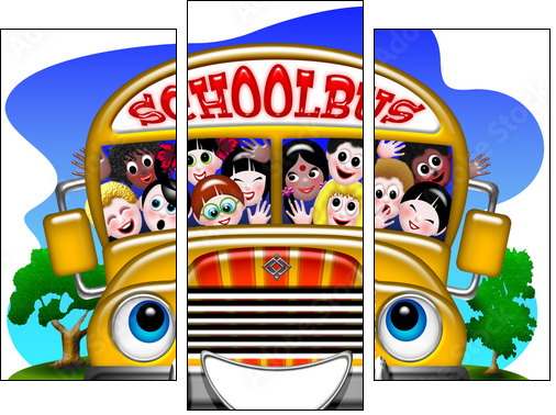 Scuola Bus-School Bus-Autobus Ã©cole - 3 - Dreiteiliges Leinwandbild, Triptychon