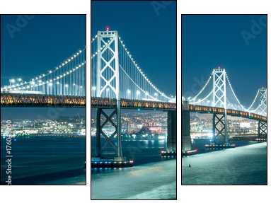Oakland Bay Bridge and the city light at night. - Dreiteiliges Leinwandbild, Triptychon