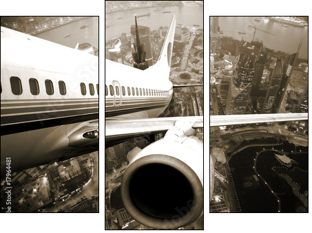 the airplane take off from the city night. - Dreiteiliges Leinwandbild, Triptychon