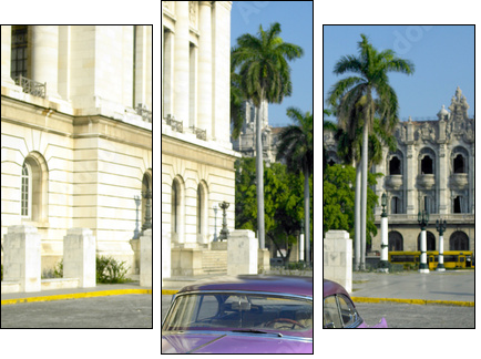 old car in front of Capitol Building, Old Havana, Cuba - Dreiteiliges Leinwandbild, Triptychon