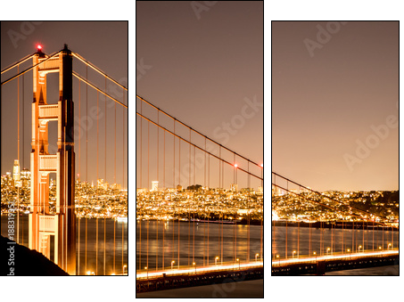 Golden gate bridge at night. Long shutter speed. San Francisco - Dreiteiliges Leinwandbild, Triptychon