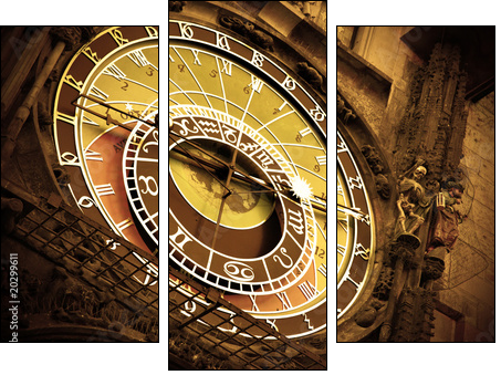 Old astronomical clock on Old Town Hall, Prague - Dreiteiliges Leinwandbild, Triptychon