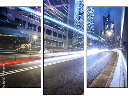 Fast moving cars lights blurred over modern city background - Dreiteiliges Leinwandbild, Triptychon