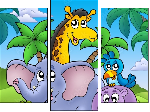 Landscape with group of animals - Dreiteiliges Leinwandbild, Triptychon