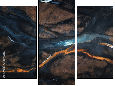 Aerial photo of mix color of stream in to river - Dreiteiliges Leinwandbild, Triptychon