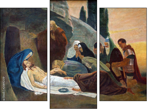 Jesus is laid in the tomb and covered in incense - Dreiteiliges Leinwandbild, Triptychon