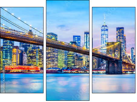 Brooklyn Bridge and the Lower Manhattan skyline at dusk - Dreiteiliges Leinwandbild, Triptychon
