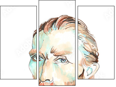 Hand drawn aquarelle colorful illustration. Watercolor artwork. Portrait of a man. Vincent Willem van Gogh. - Dreiteiliges Leinwandbild, Triptychon