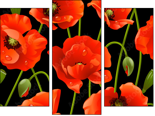 Seamless background: poppy - Dreiteiliges Leinwandbild, Triptychon
