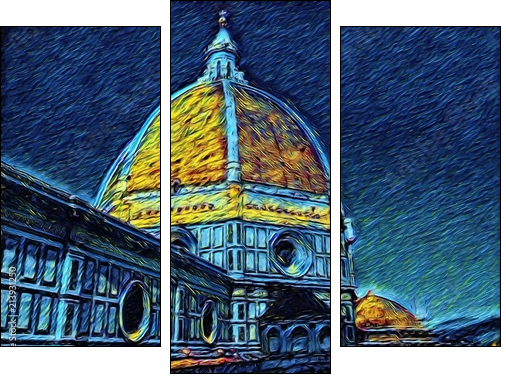 Florence Cathedral in Tuscany, Italy. Italian architecture. Big size oil painting fine art. Van Gogh style impressionism drawing artwork. Creative artistic print for canvas or poster. - Dreiteiliges Leinwandbild, Triptychon